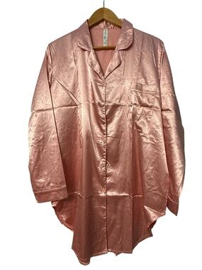 Be Wicked XL Pink Satin Nightshirt Pajama Gown Silky Bridal Sleep Dress